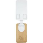 Alfirk recycled plastic foldeable desk phone stand with bamboo details – White with logo