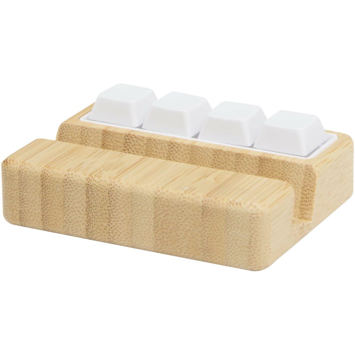 Algol recycled plastic phone stand and fidget toy with bamboo details – Wood extra view