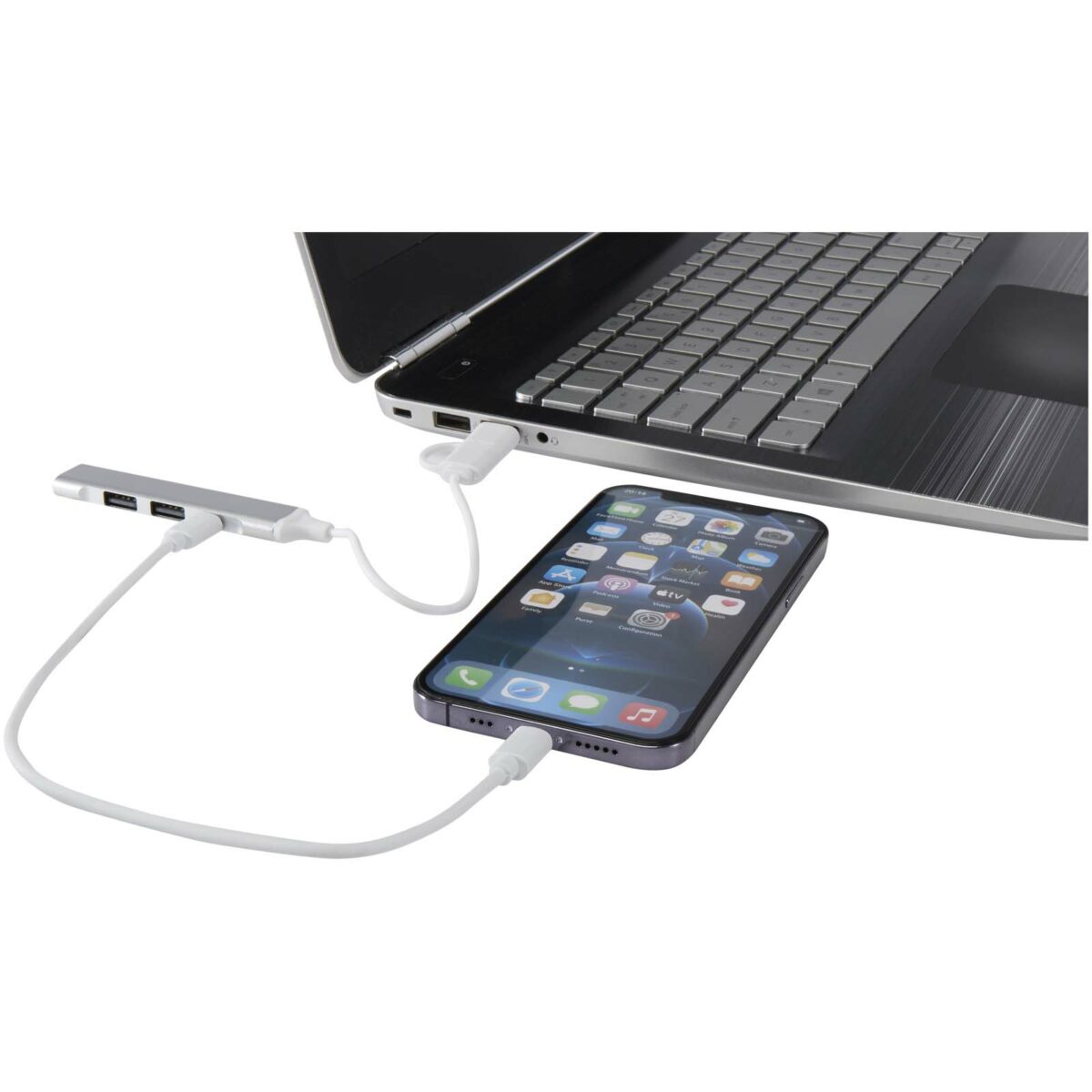 Alkaid 4-port recycled aluminium USB-A and Type-C hub with dual input – Silver extra view