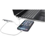 Alkaid 4-port recycled aluminium USB-A and Type-C hub with dual input – Silver extra view