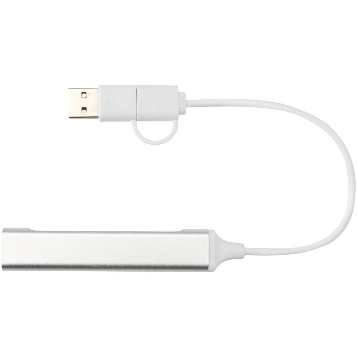 Alkaid 4-port recycled aluminium USB-A and Type-C hub with dual input – Silver front view