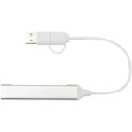 Alkaid 4-port recycled aluminium USB-A and Type-C hub with dual input – Silver front view
