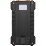 Altair 5000 mAh 10W recycled plastic rugged solar power bank with built-in torch – Solid black back view
