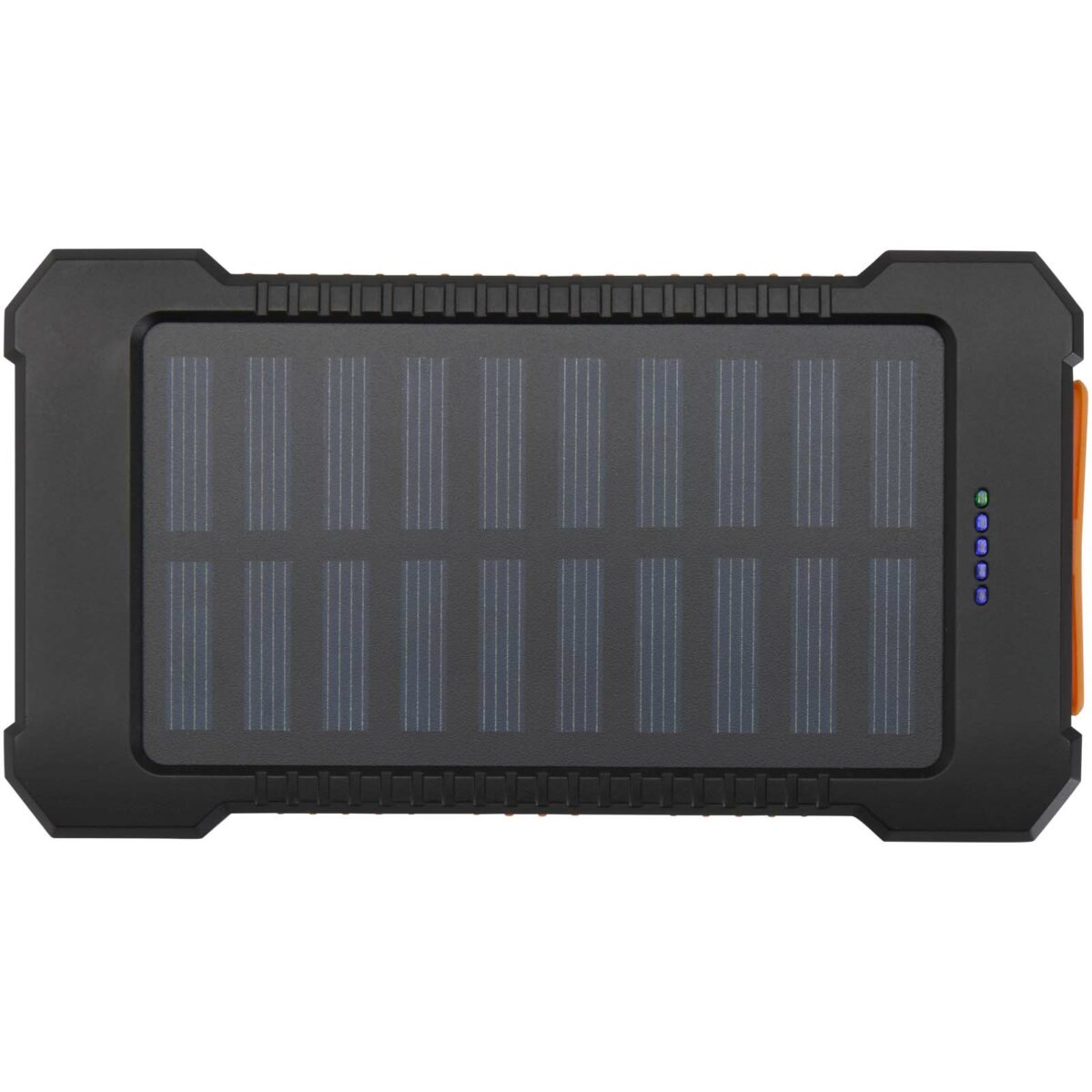 Altair 5000 mAh 10W recycled plastic rugged solar power bank with built-in torch – Solid black front view