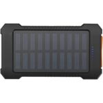 Altair 5000 mAh 10W recycled plastic rugged solar power bank with built-in torch – Solid black front view
