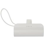 Alnair 5000 mAh 10W recycled plastic Type-C power bank with built-in flip stand and 2-in-1 cable – White front view