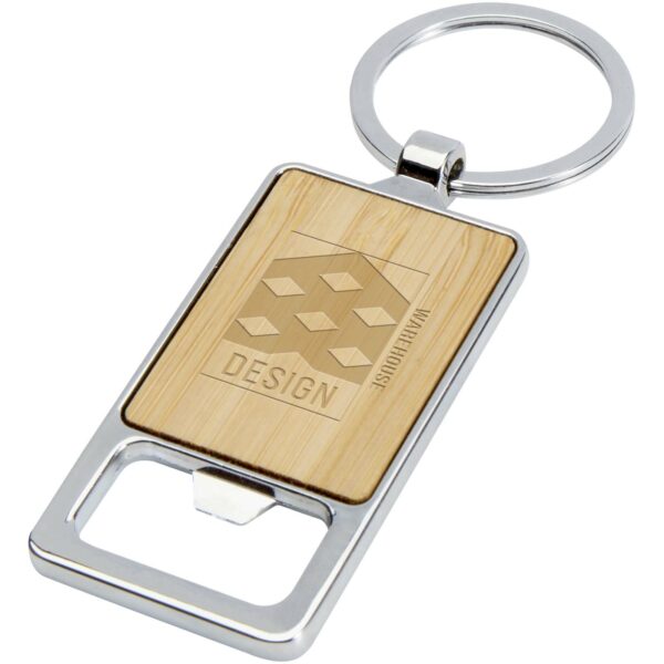 Snapper bamboo keychain with bottle opener – Natural with logo