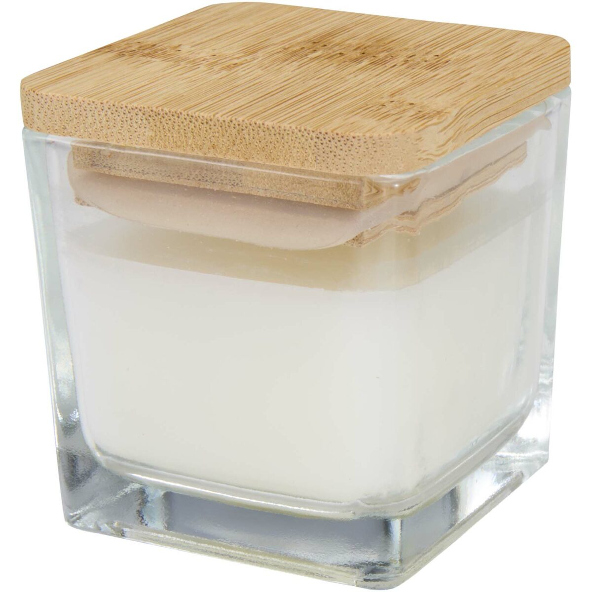 Ambra square glass candle with bamboo lid – White extra view