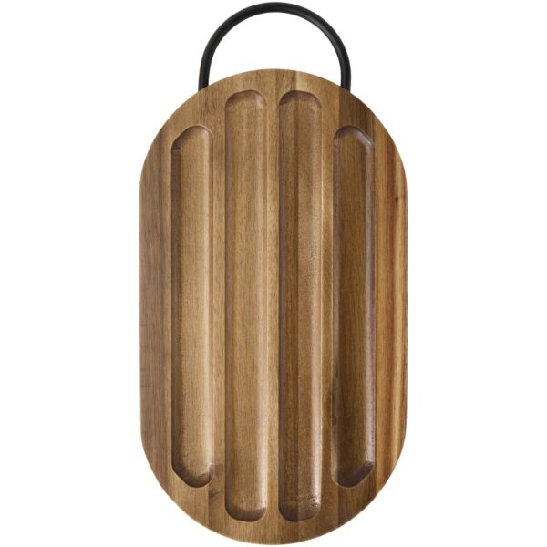 Prestige acacia wood chopping board with bread knife – Wood front view