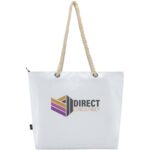 Panama GRS recycled beach cooler tote bag with cord handles 23L – White with logo
