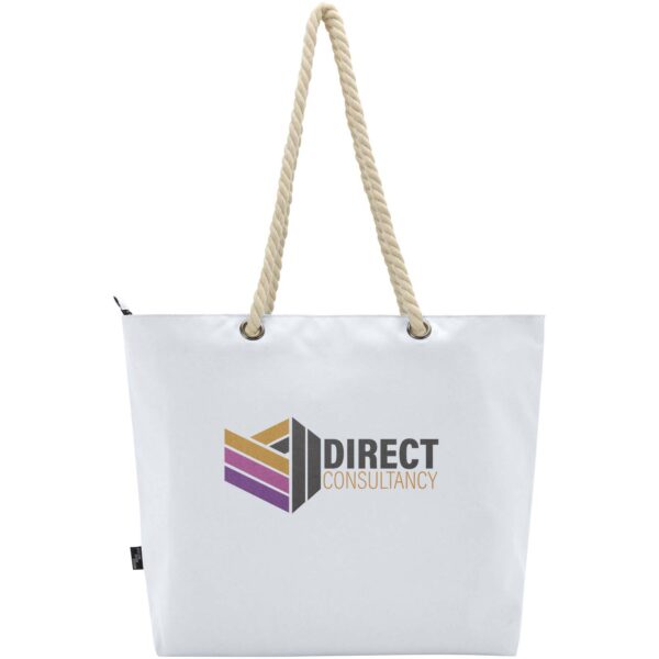 Panama GRS recycled beach cooler tote bag with cord handles 23L – White with logo