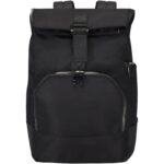 Rhine 15” GRS recycled rolltop backpack 18L – Solid black front view