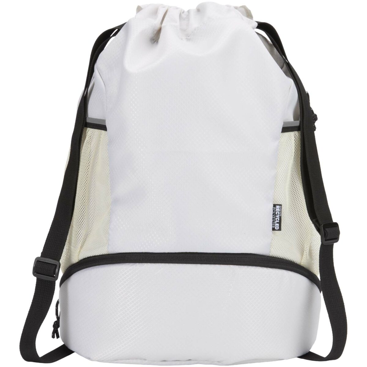 Nomad GRS recycled sports drawstring bag with bottom compartment 18L – Sandstone front view