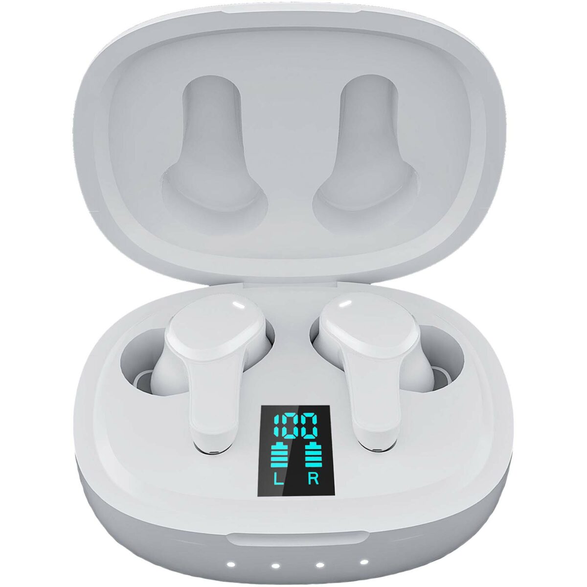 Prixton TWS159 ENC and ANC earbuds – White front view