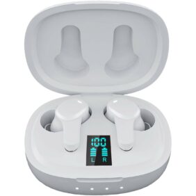 Prixton TWS159 ENC and ANC earbuds – White front view