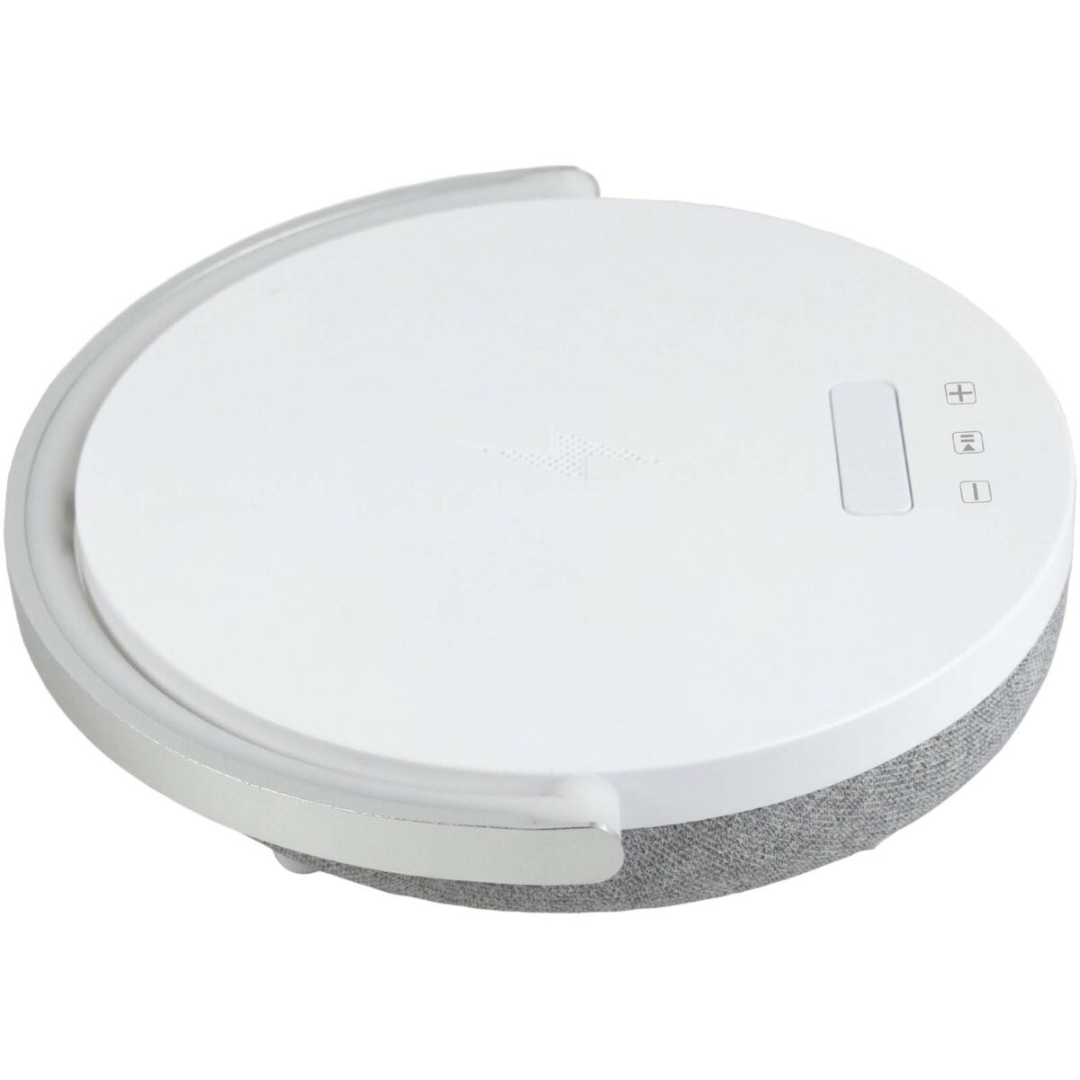 Prixton 4-in-1 10W Bluetooth® speaker with LED light and wireless charging base – White front view