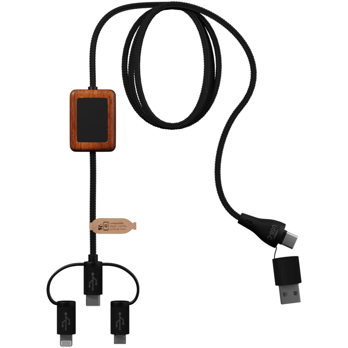 SCX.design C46 5-in-1 CarPlay cable – Solid black front view