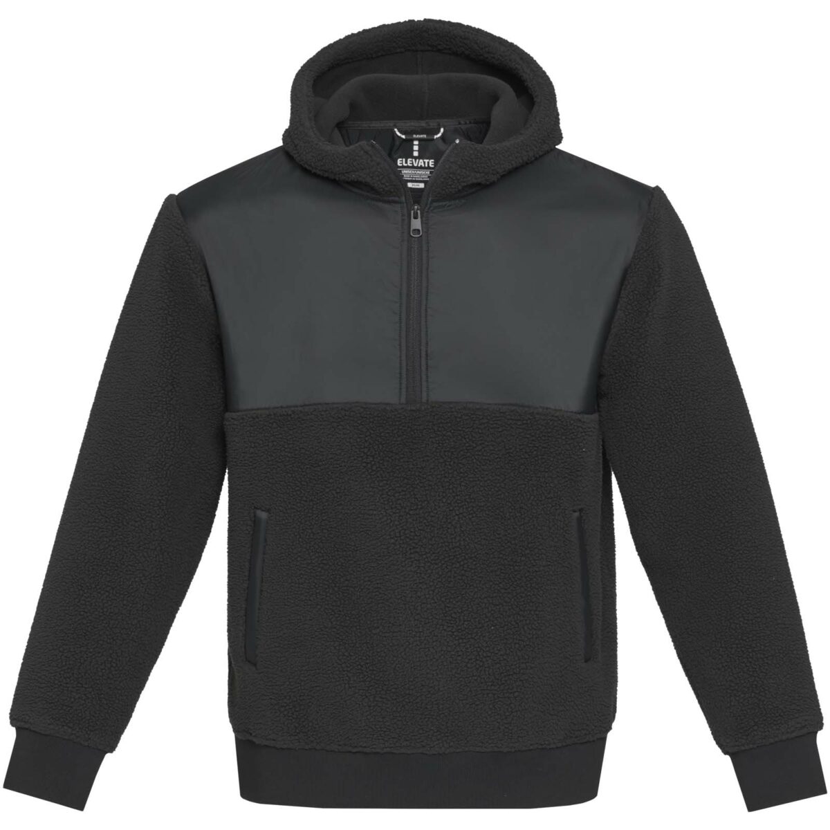 Evans unisex recycled sherpa fleece – Solid black front view