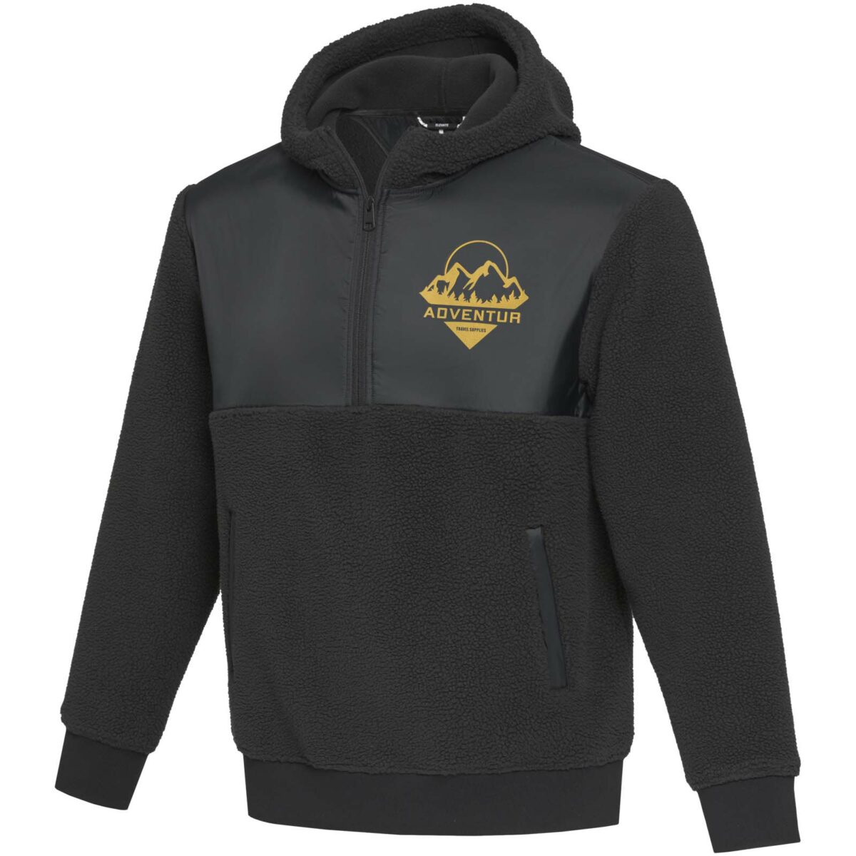 Evans unisex recycled sherpa fleece – Solid black with logo