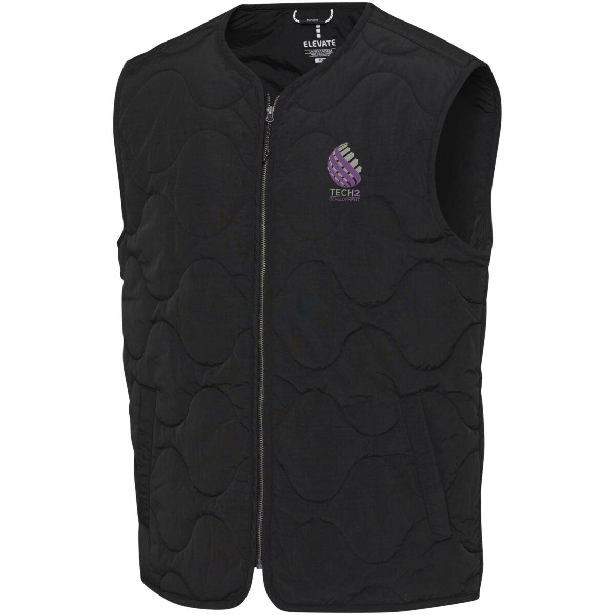 Quartz GRS recycled unisex quilted bodywarmer – Solid black with logo