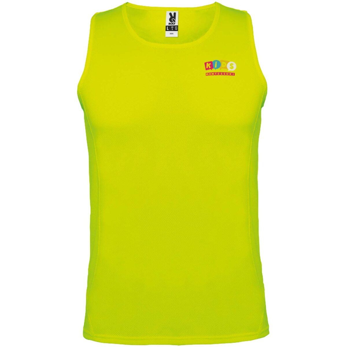 Andre kids sports vest – Fluor Yellow with logo