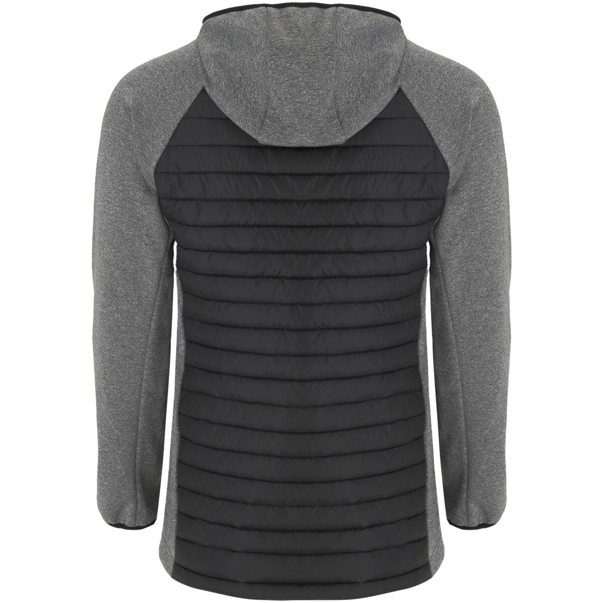 Minsk unisex hybrid insulated jacket – Solid black back view