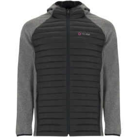 Minsk unisex hybrid insulated jacket – Solid black with logo