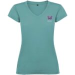 Victoria short sleeve women's v-neck t-shirt – Dusty Blue with logo