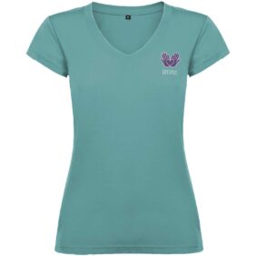 Victoria short sleeve women's v-neck t-shirt – Dusty Blue with logo