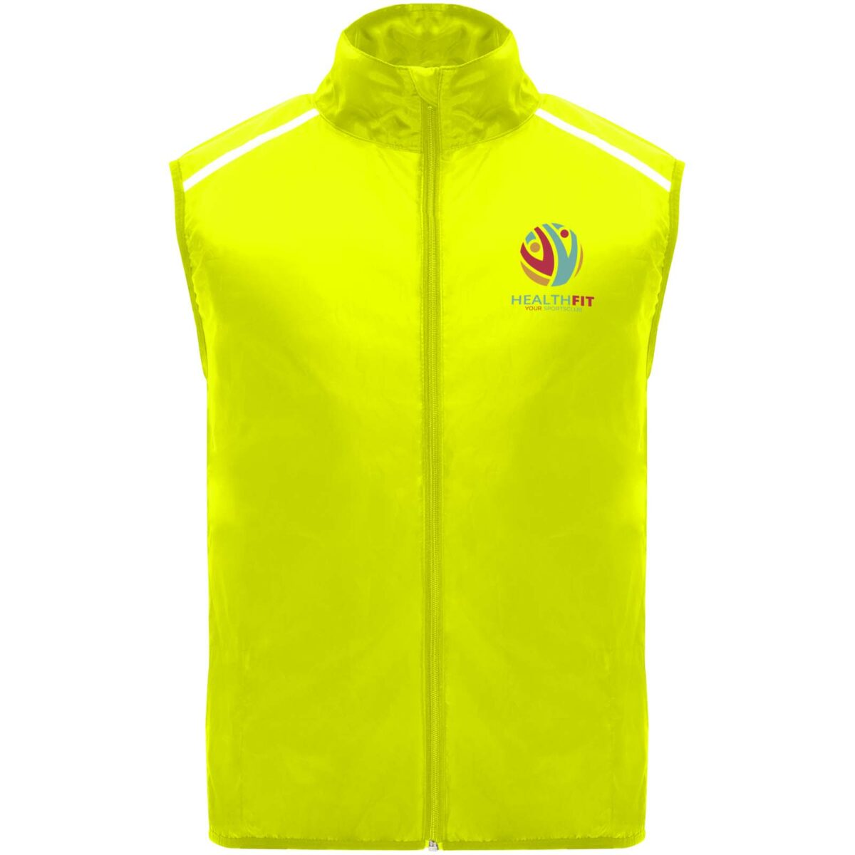 Jannu unisex lightweight running bodywarmer – Fluor Yellow with logo