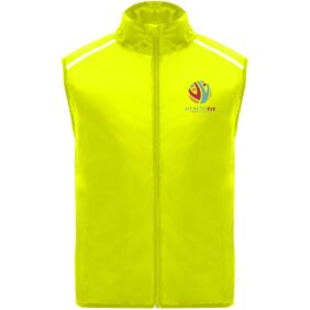 Jannu unisex lightweight running bodywarmer – Fluor Yellow with logo