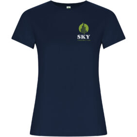 Golden short sleeve women's t-shirt – Navy Blue with logo