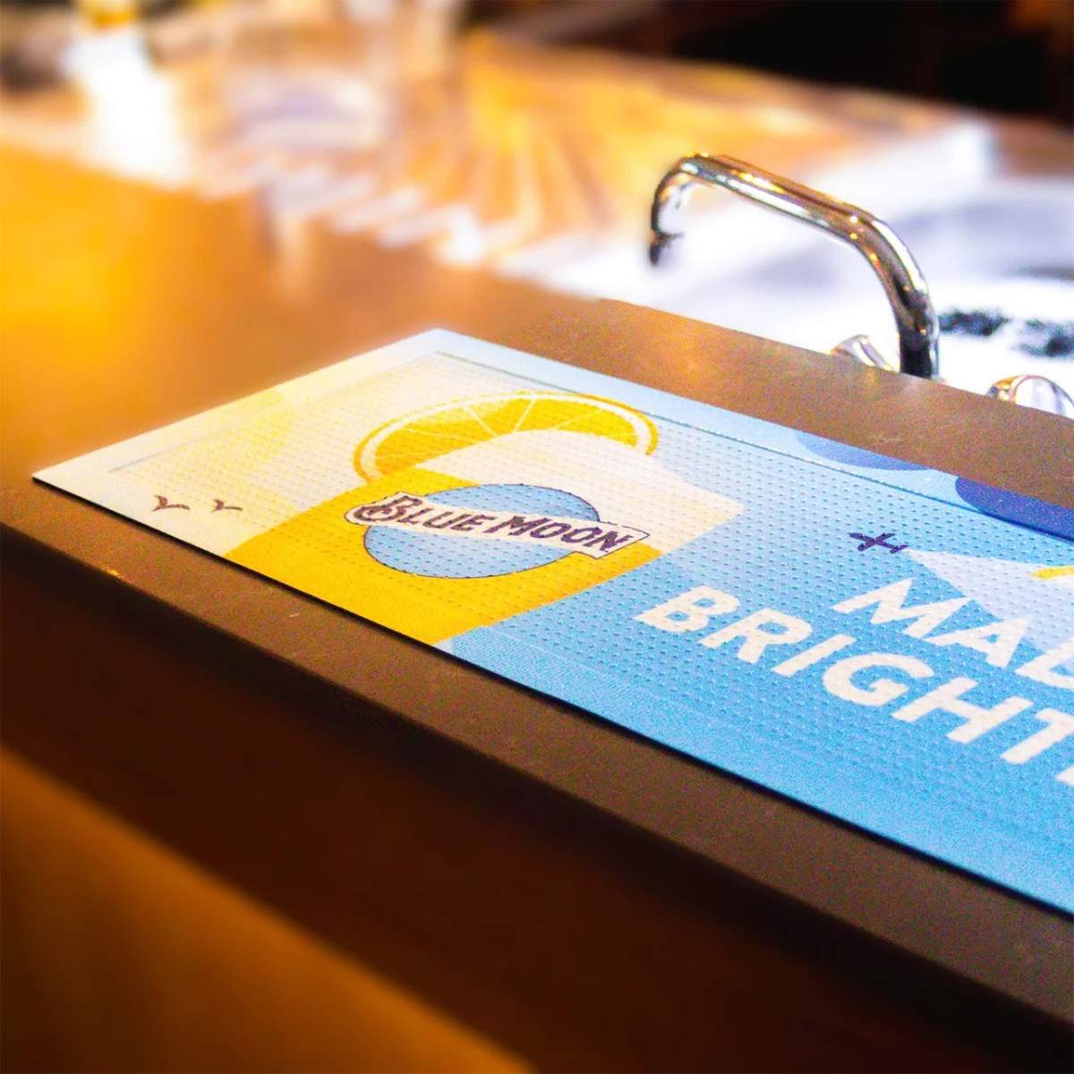 Blue Moon Example on Custom Wipeable Bar Mats