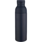 Illuminate 650 ml RCS recycled double wall stainless steel water bottle with 3-piece lid set – Navy front view