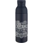 Illuminate 650 ml RCS recycled double wall stainless steel water bottle with 3-piece lid set – Navy with logo
