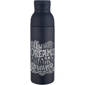 Illuminate 650 ml RCS recycled double wall stainless steel water bottle with 3-piece lid set – Navy with logo