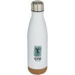 Cove 500 ml double wall vacuum insulated stainless steel water bottle with cork details – White with logo