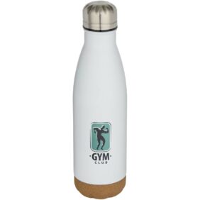 Cove 500 ml double wall vacuum insulated stainless steel water bottle with cork details – White with logo