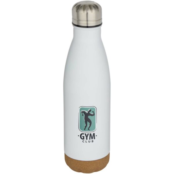 Cove 500 ml double wall vacuum insulated stainless steel water bottle with cork details – White with logo