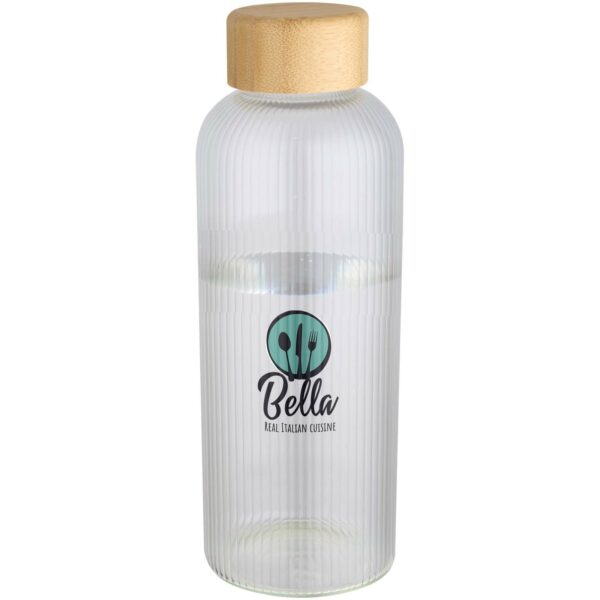Mirage 650 ml single-walled borosilicate glass bottle with bamboo lid – Transparent with logo