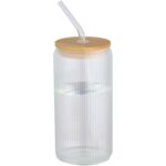 Mirage 500 ml single-walled borosilicate glass jar with bamboo lid – Transparent main view