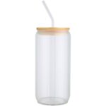 Mirage 500 ml single-walled borosilicate glass jar with bamboo lid – Transparent front view