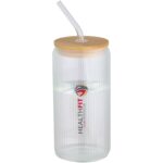 Mirage 500 ml single-walled borosilicate glass jar with bamboo lid – Transparent with logo