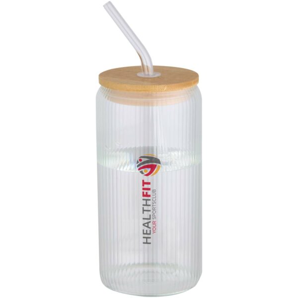 Mirage 500 ml single-walled borosilicate glass jar with bamboo lid – Transparent with logo