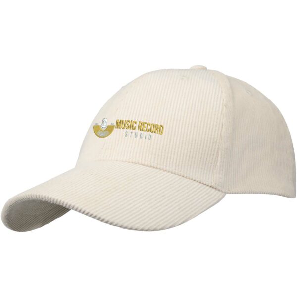 Hutton 6 panel recycled corduroy cap – Sandstone with logo