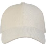 Hutton 6 panel recycled corduroy cap – Sandstone front view