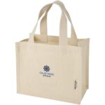 Odessa 220 g/m² GRS recycled cotton mini gusset tote bag 9L – Natural with logo