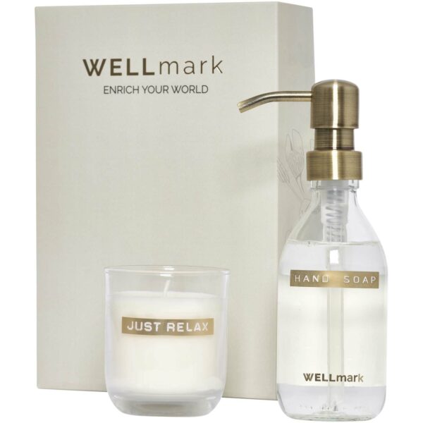 Wellmark Discovery 250 ml hand soap dispenser and 150 g scented candle set – White main view