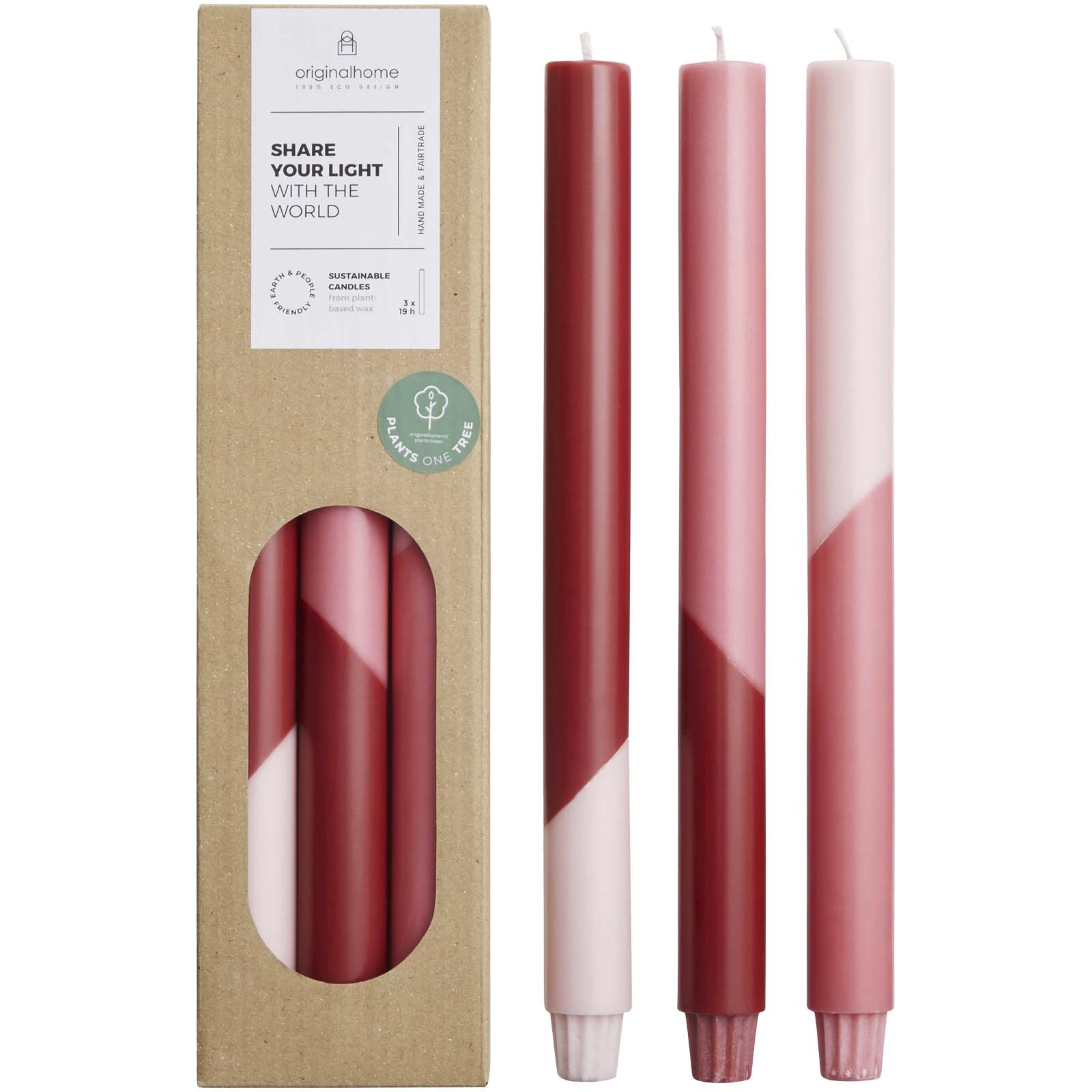 Originalhome Eden diagonal candles - set of 3 – Red main view Originalhome Eden diagonal candles - set of 3 – Red main view